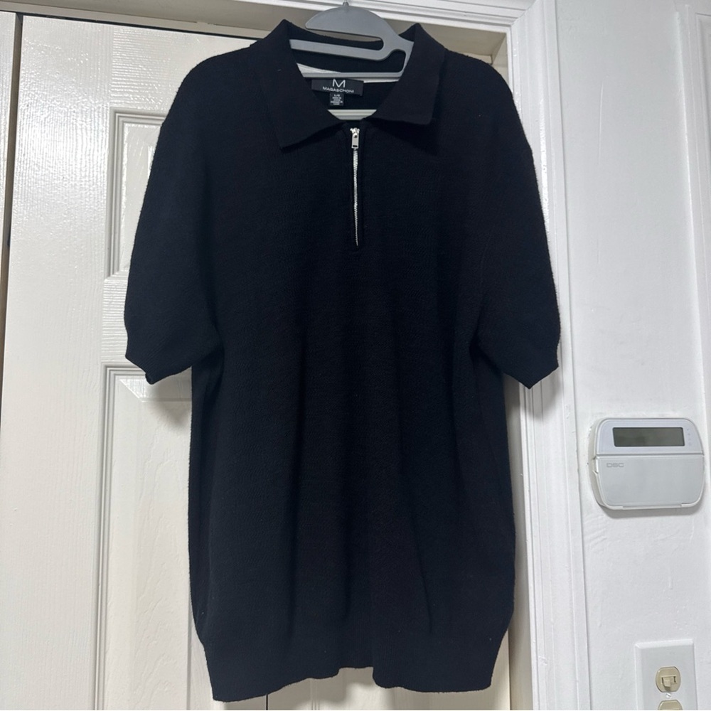 Magaschoni Black Short-Sleeve Zip Polo A48